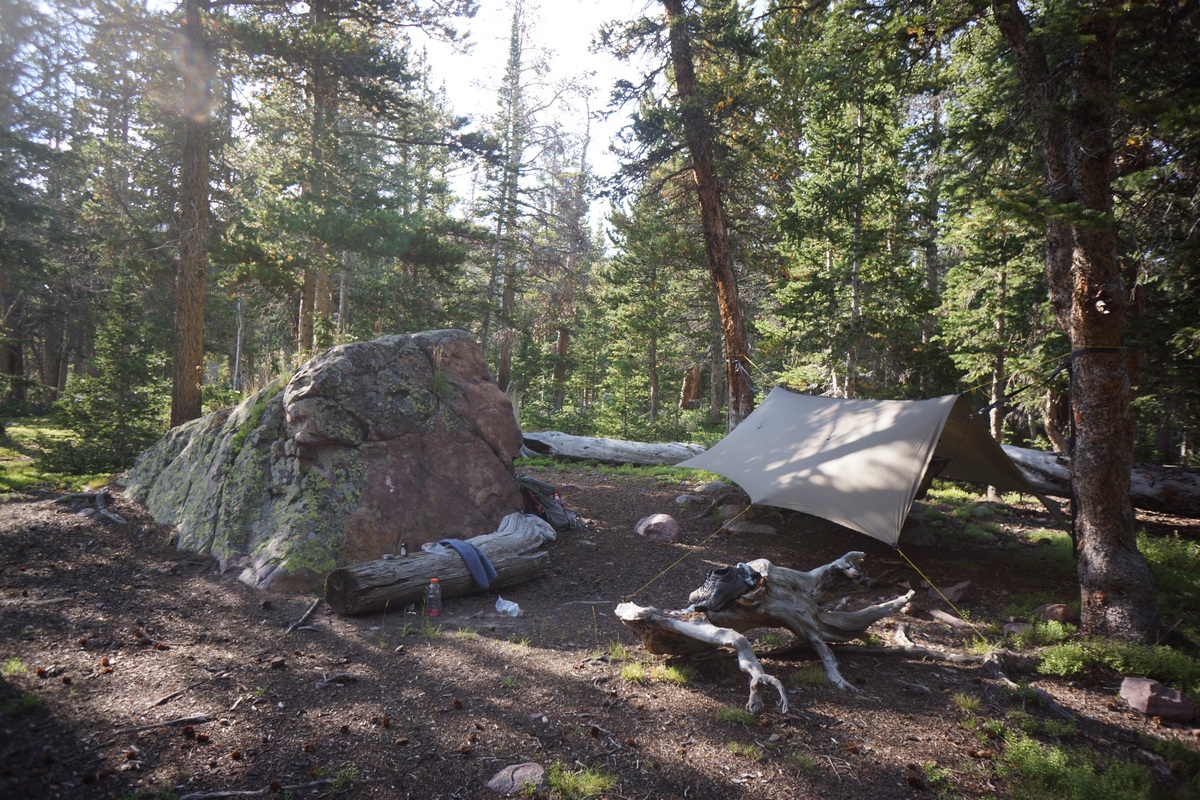 view of my campsite next to bear lake in the high uintas wilderness, utah