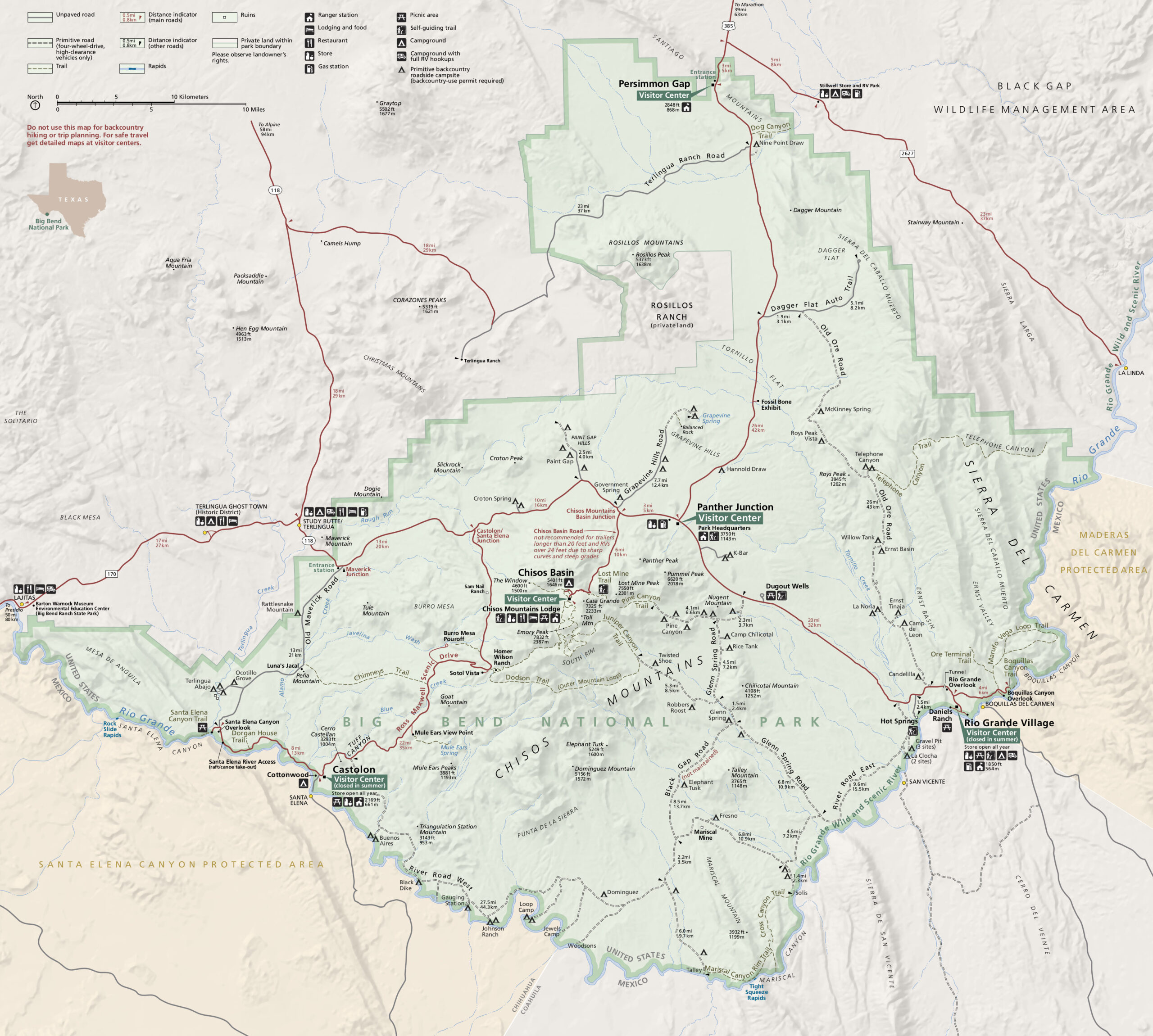 official map of big bend national park in texas