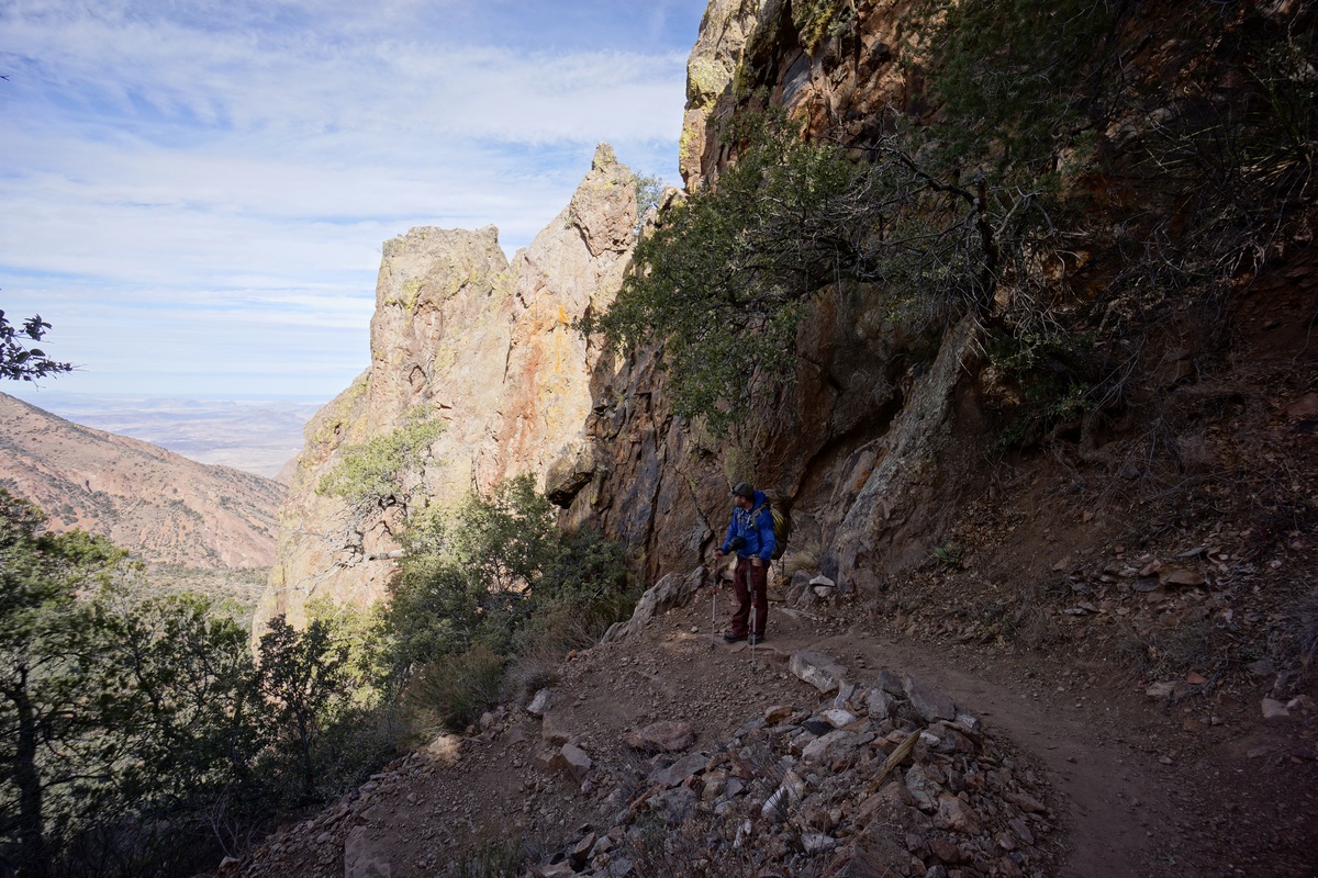 hiking down the switchbacks on the pinnacles trail in big bend