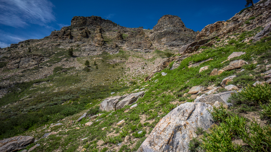 rocky cras and spires along ridgeline in east humboldt range