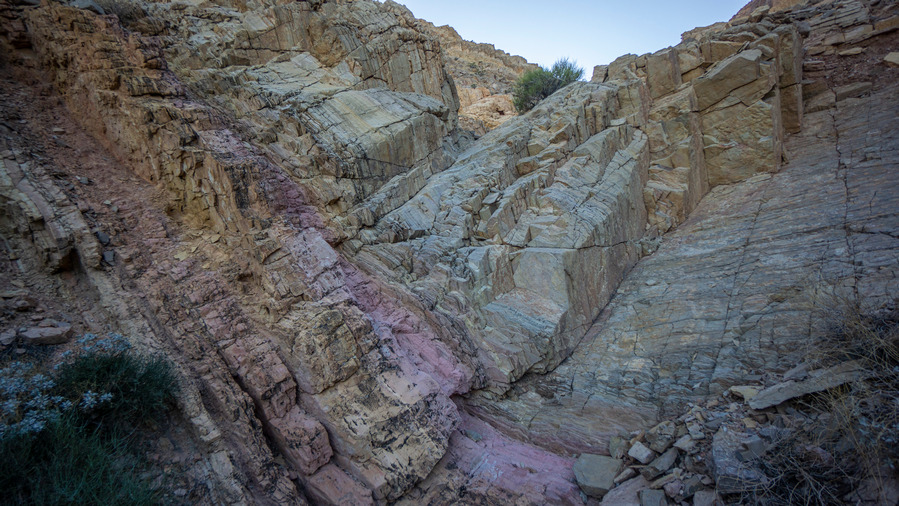 pink banding in rocks of canyon in nevada