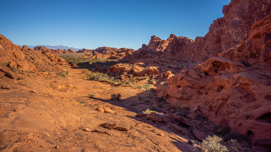 colorful outcrops of red rocks in nevada valley