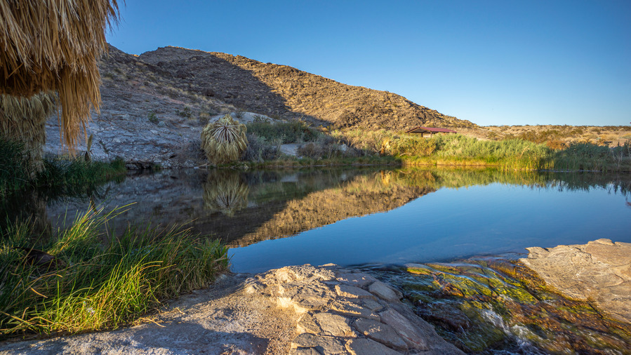 reflection on rogers spring hot spring pool lake mead national recreation area nevada