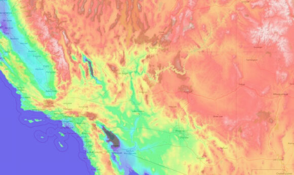 elevation hea map american southwest