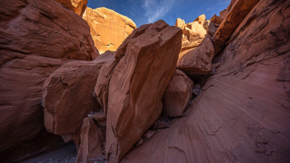 hiking red rocks in canyon at lake mead national rec area