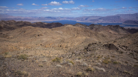 hiking the river mountains las vegas nevada with lake mead view