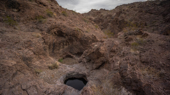 lake emad national recreation area pothole water source in narrow canyon