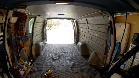 converting a chevy astro van into a camper van, stripping and cleaning the interior